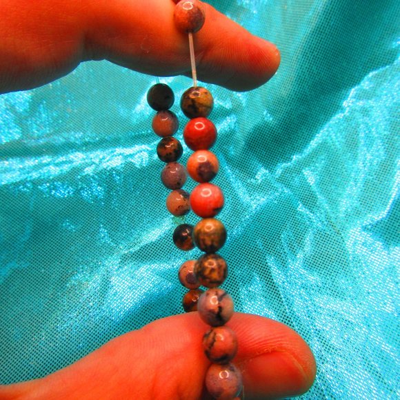 Rhodonite 6mm Round 7" Stretchy Gemstone Bracelet - Picture 3 of 3